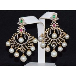 Certified Natural 116CT VS F Diamond Emerald Ruby Pearl 18K Gold 2-IN-1 Earrings